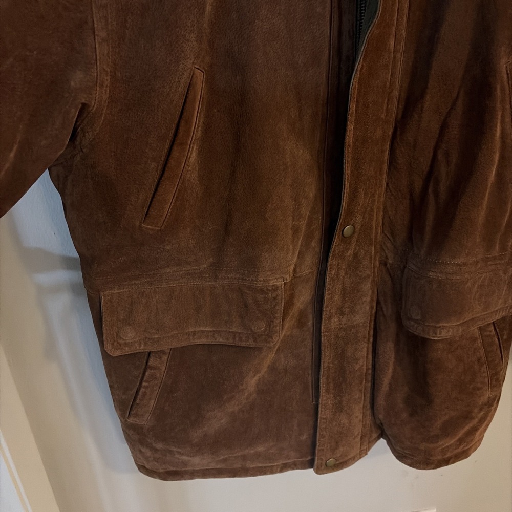 HILL & ARCHER BROWN SUEDE GENUINE LEATHER 2 TONE MENS JACKET SIZE 46 - Picture 4 of 12